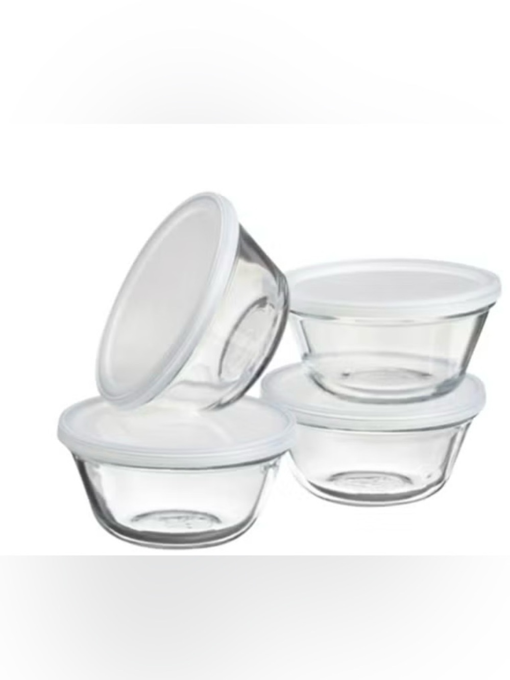 Anchor Hocking Clear Glass Prep Bowls/custard cups 4ct set  w/ Lids - Picture 2 of 4